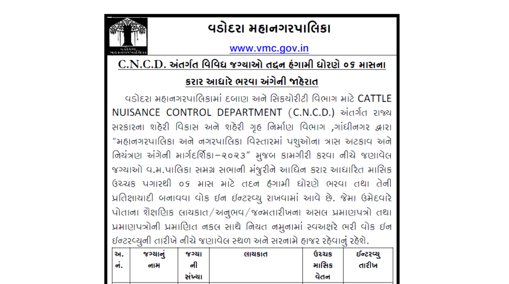 VMC CNCD Recruitment