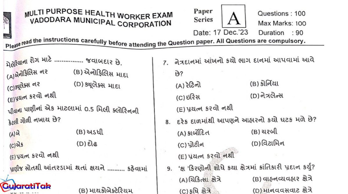 VMC MPHW Question Paper 2023